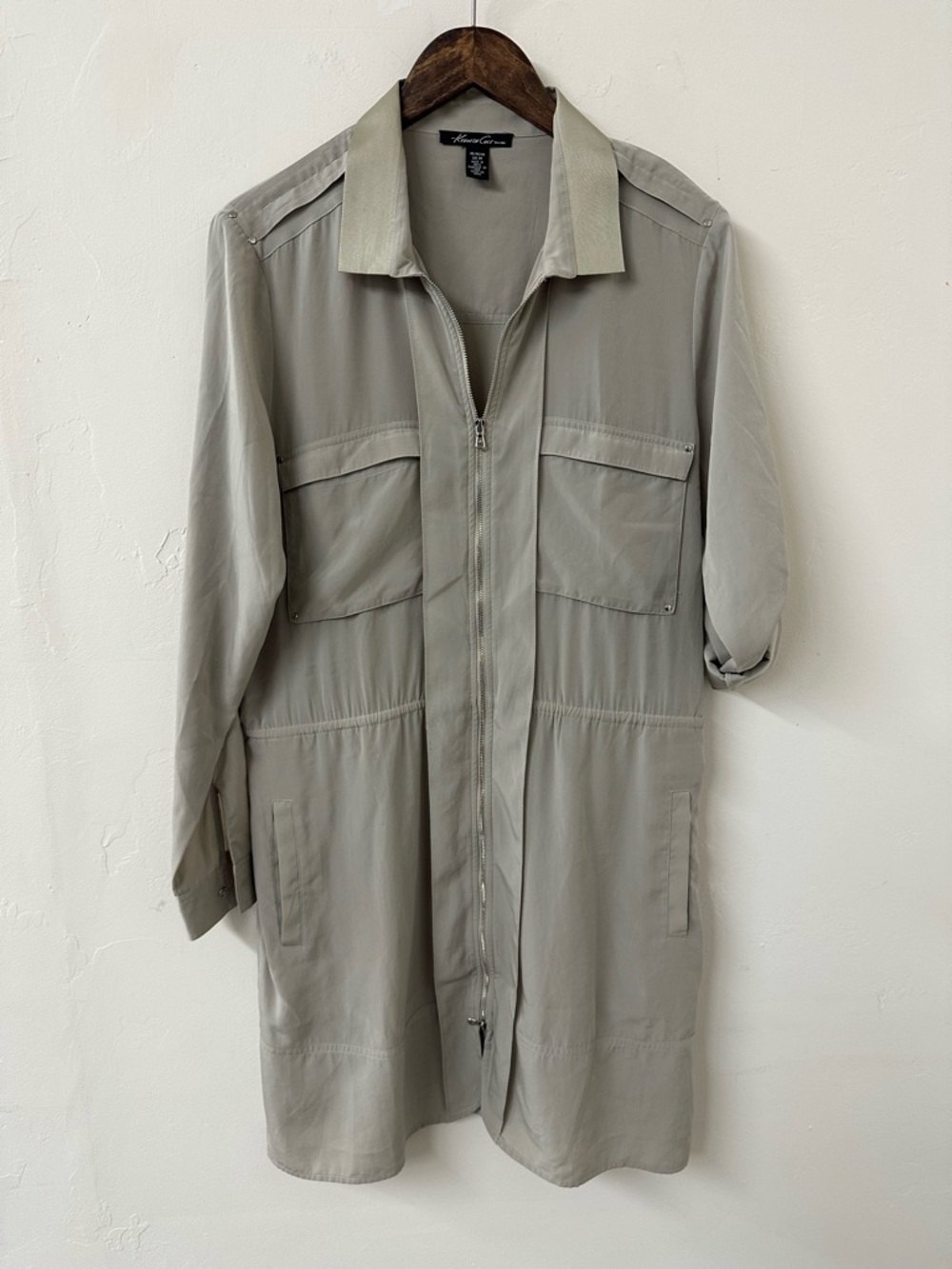 Kenneth Cole New York Light Taupe Zip-Front Shirt dress
